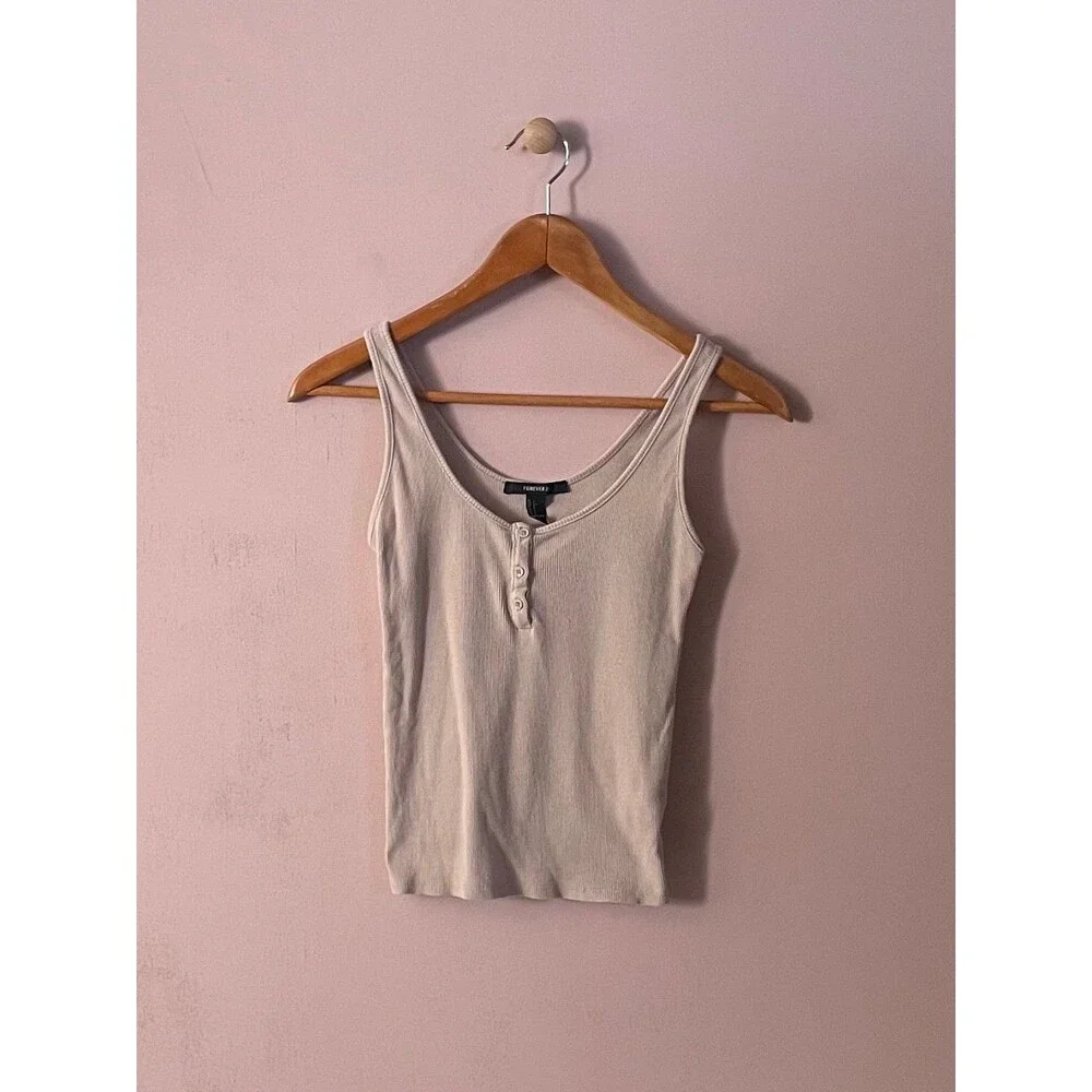 Forever 21 Tan Henley Tank Top Size S